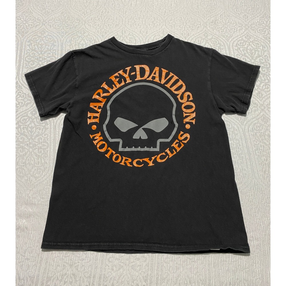 Harley Davidson Youth Medium Black Willie G Skull Bull Falls Wausau WI T-Shirt